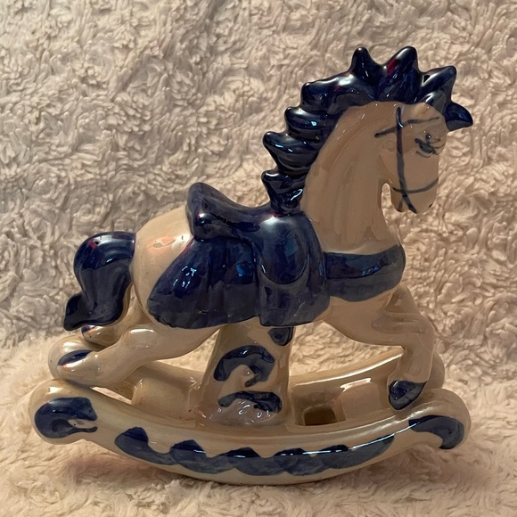 Rare Vintage Porcelain Rocking Horse Blue & White Iridescent Excellent Condition - Picture 3 of 9